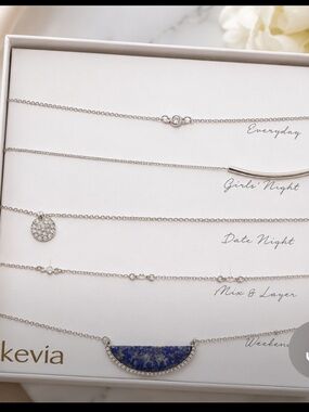 Kevia Layered Necklace Set –Silver Tone Blue Stone Minimalist Jewelry Gift Boxed